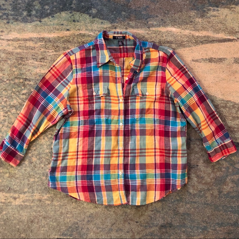 Chaps Plaid Pocket Turn-Down Collar Shirt XL